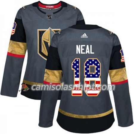 Camisola Vegas Golden Knights James Neal 18 Adidas 2017-2018 Cinza USA Flag Fashion Authentic - Mulher